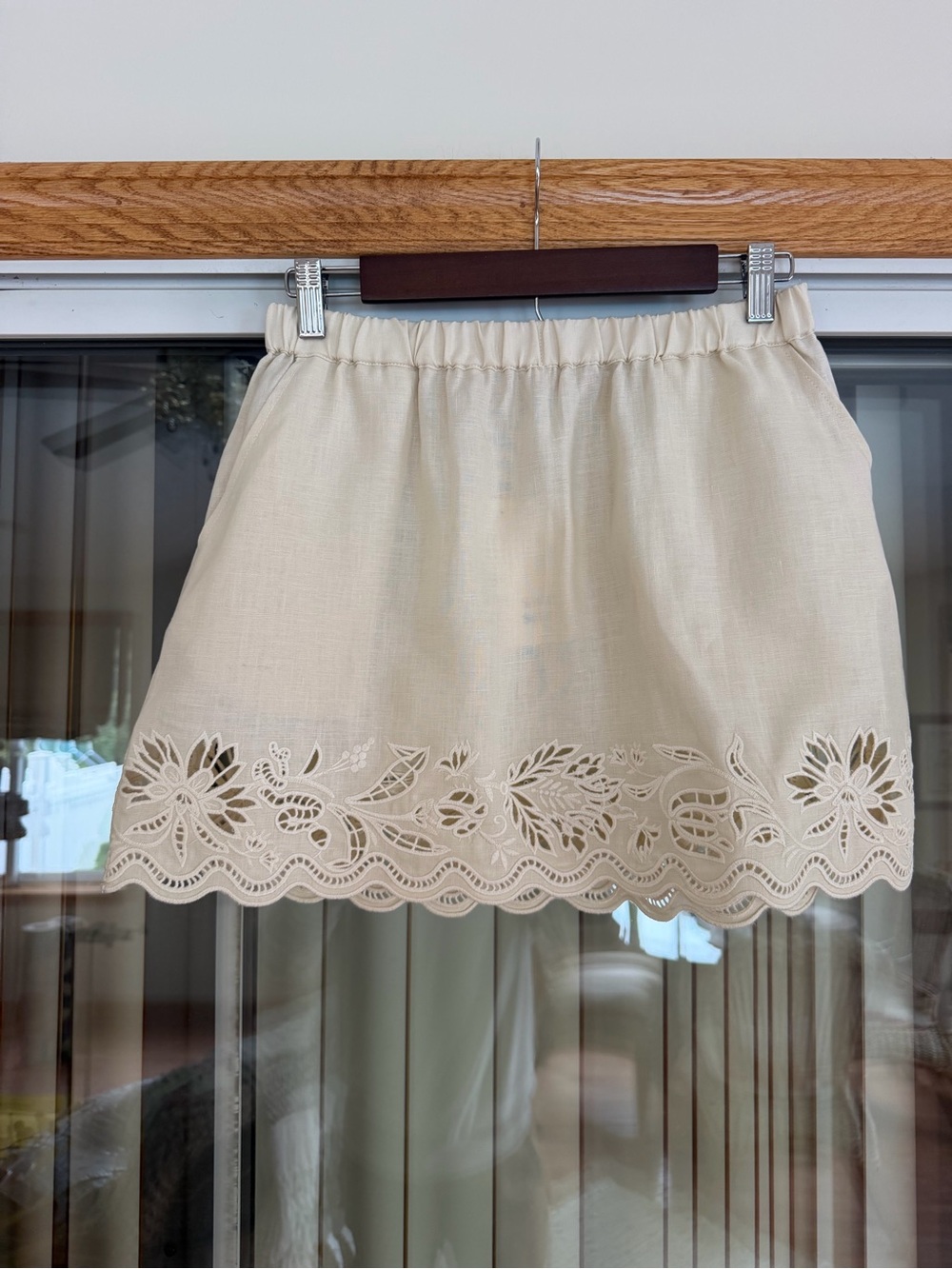 NWT Soleil Soleil Connie Scalloped 100% Linen Mini Skirt — Elastic Waist